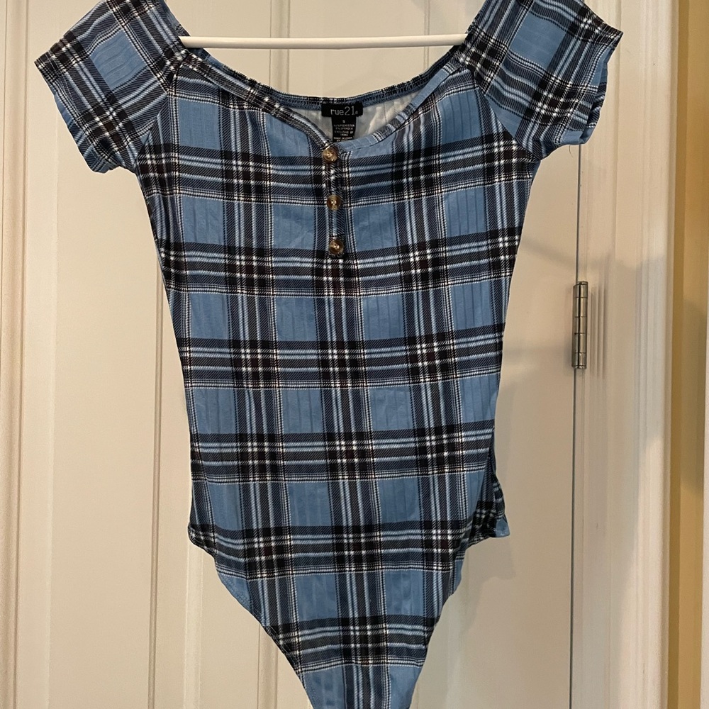Rue 21 Blue Plaid Bodysuit